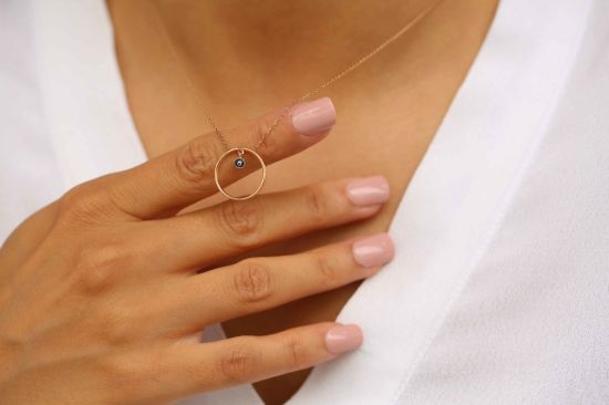 Daire Nazar Boncuklu Altın Kolye resmi