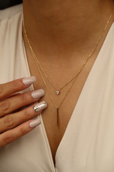 Altın Çift Sıra Çubuk Kolye resmi