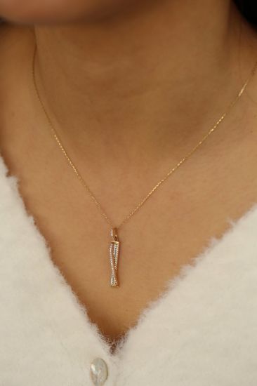 Altın Taşlı İkili Çubuk Kolye resmi