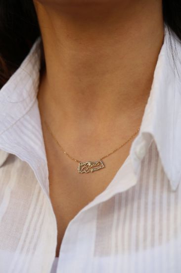 Altın Atatürk Harita Kolye resmi