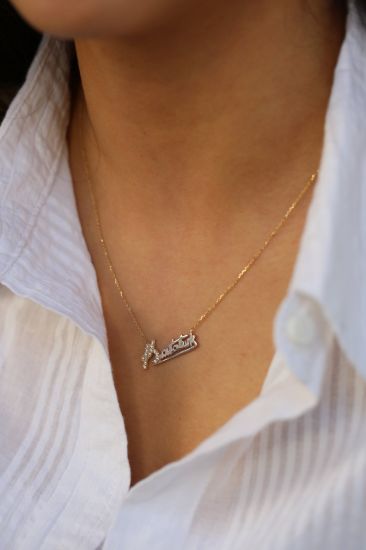 Altın Atatürk İmzası Taşlı Kolye resmi