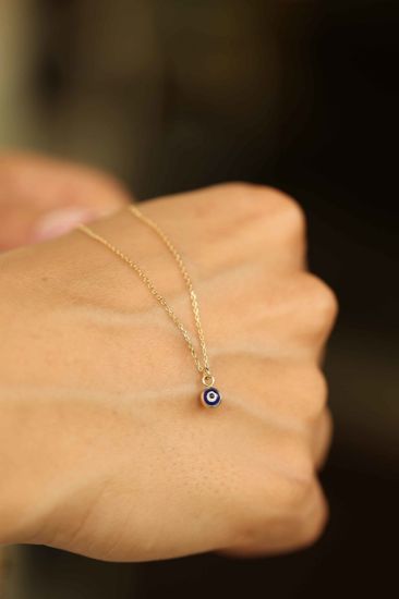 Çift Taraflı Nazar Boncuklu Altın Kolye resmi