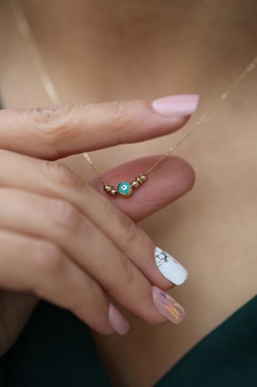 Altın Dorika Çift Renk Nazar Boncuğu Kolye resmi