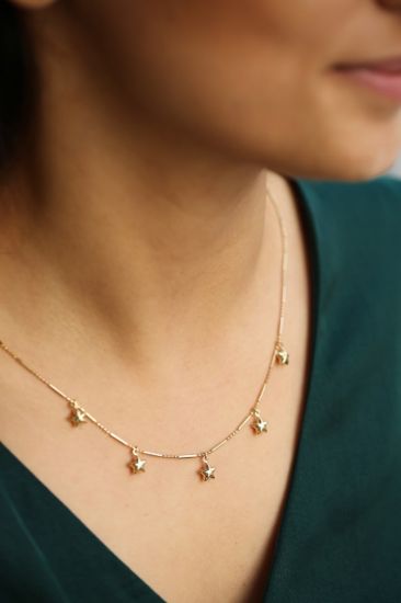 Altın Tasarım Zincir 5 Yıldız Kolye resmi