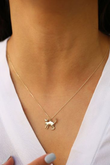 Minimal Kedi Figürlü Altın Kolye resmi