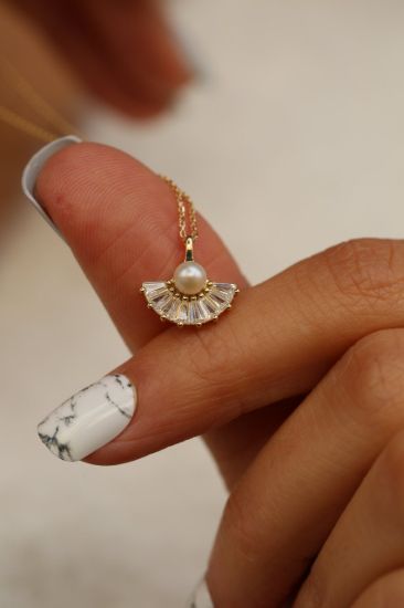 Baget Taşlı İnci Zarif Kolye resmi