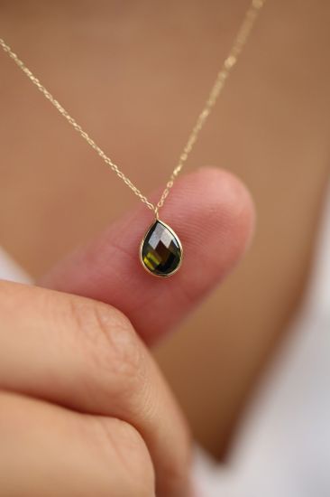 Altın Renkli Taşlı Damla Kolye resmi