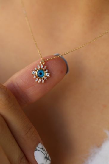 Baget Taşlı Şık Nazar Boncuğu Altın Kolye resmi