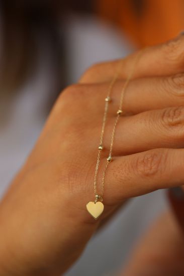 Toplu Plaka Kalp Altın Kolye resmi