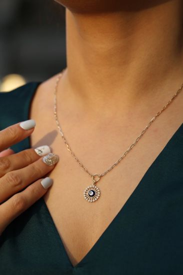 Ataç Zincirli Yuvarlak Nazar Boncuğu Altın Kolye resmi