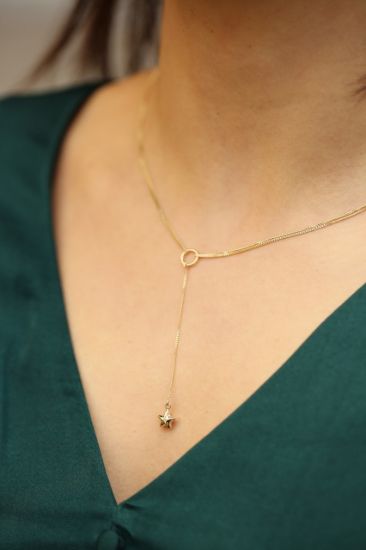 Altın Çift Zincir Uzun Yıldız Kolye resmi