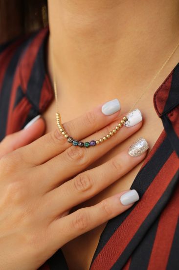 Toplu Renkli Altın Kolye resmi