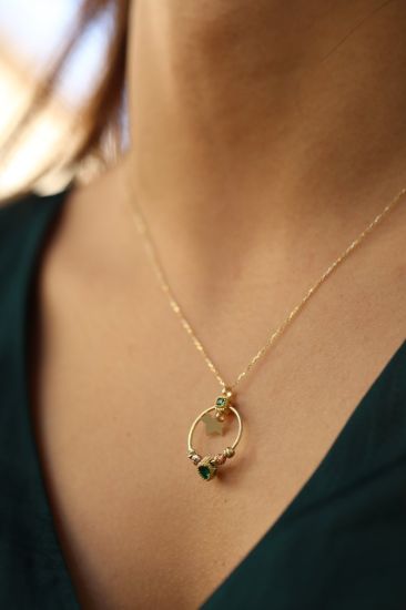 Altın Yuvarlak Zümrüt Yeşili Kolye resmi