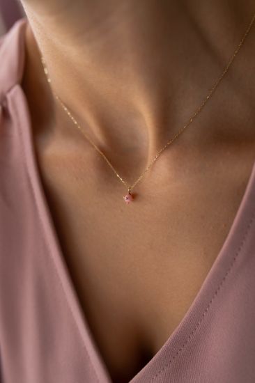 Pembe Taşlı Altın Kolye resmi
