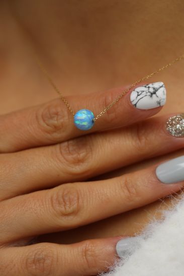 Altın Toplu Mavi Kolye resmi