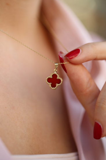 Bordo Yonca Altın Kolye resmi