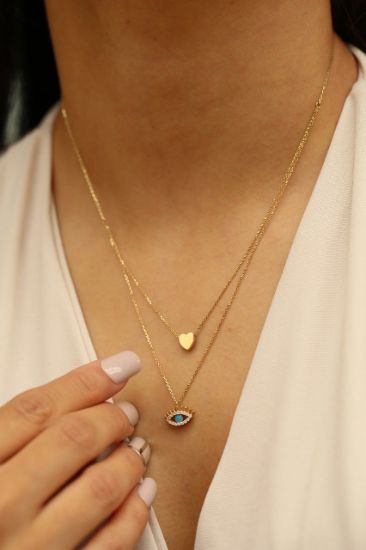 Altın Kalp ve Göz Çift Zincir Kolye resmi