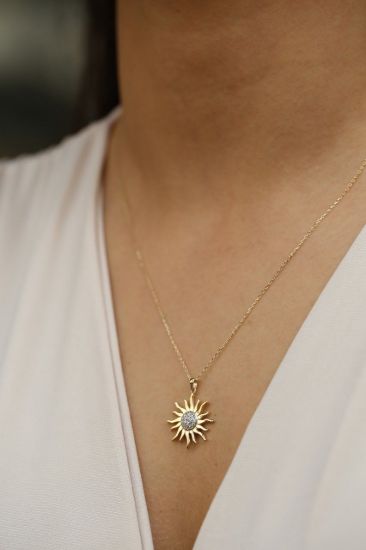 Altın Büyük Boy Güneş Kolye resmi