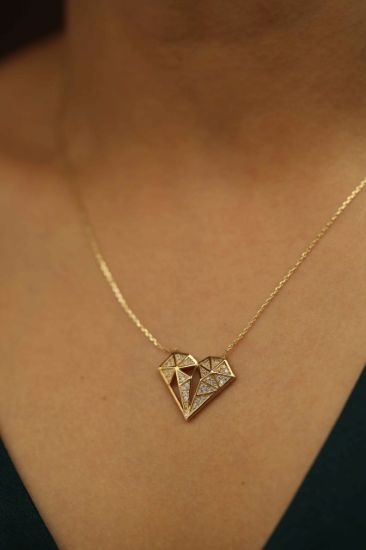 Üç Boyutlu Elmas Altın Kolye resmi