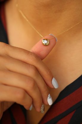 Altın Tek Taş Yuvarlak Kolye resmi