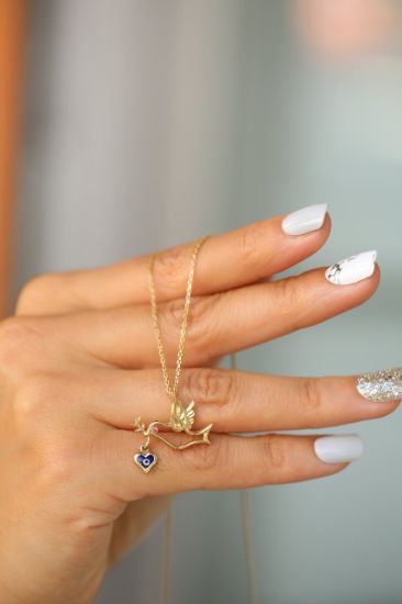 Altın Nazar Boncuğu Güvercin Kolye resmi