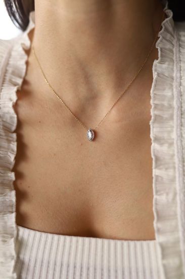 Oval Tektaş Altın Kolye resmi