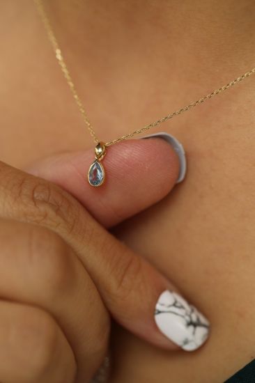 Altın Mavi Taşlı Kolye resmi