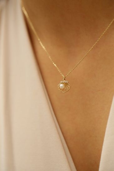 Altın İnci Midye Kolye resmi