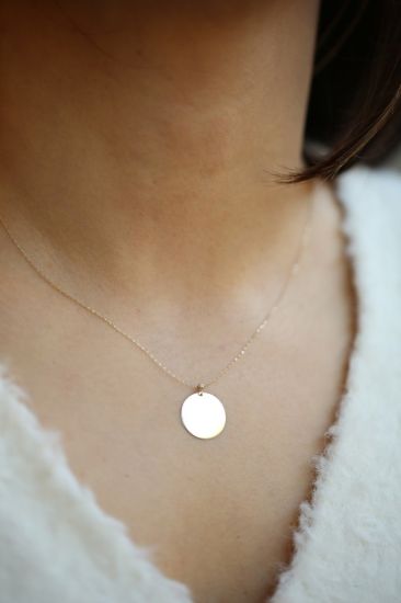 Altın Yuvarlak Plaka Kolye resmi