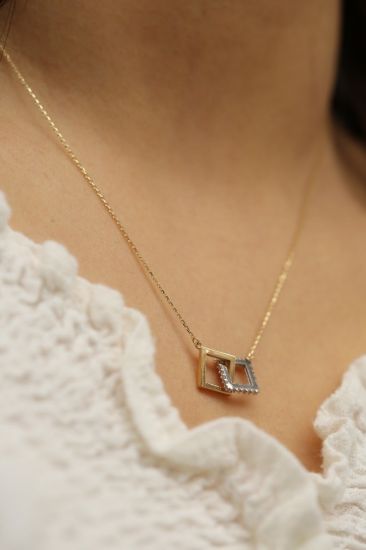 Altın Çift Kare Kolye resmi