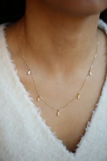 Altın Sıra Damla Taş Kolye resmi