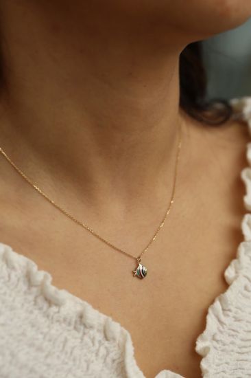 Altın Mine Detaylı Renkli Balık Kolye resmi