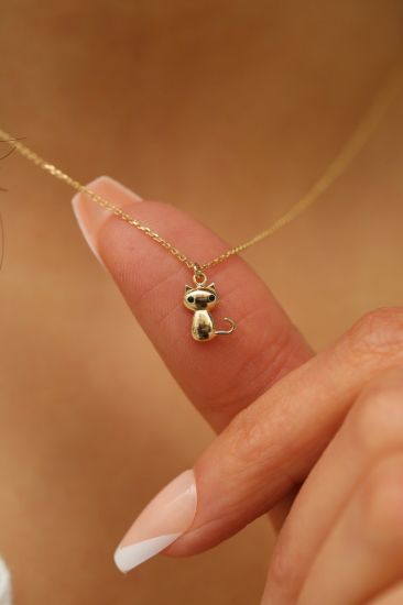 Altın Minimal Kedi Kolye resmi