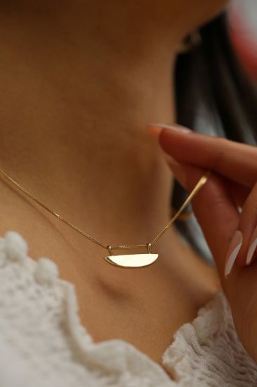 Altın Yarım Daire Plaka Kolye resmi