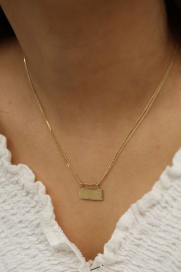 Altın Dikdörtgen Plaka Kolye resmi