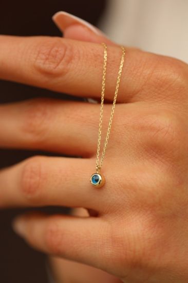 Altın Göz Nazar Boncuğu Minimal Kolye resmi