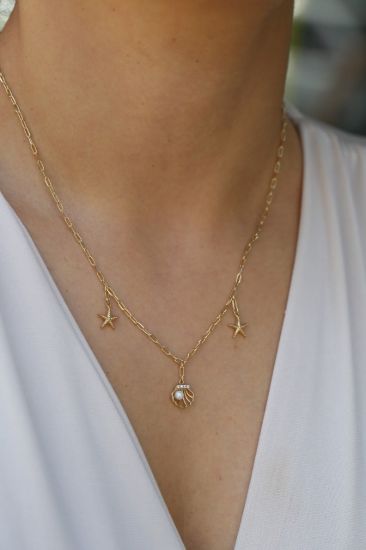 Altın Ataç Zincir Midye Şans Kolye resmi