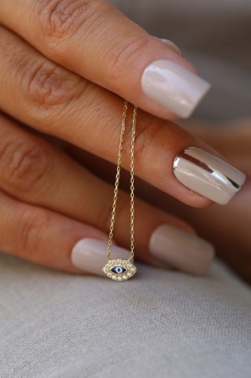 Altın Göz Minimal Nazar Boncuğu Kolye resmi