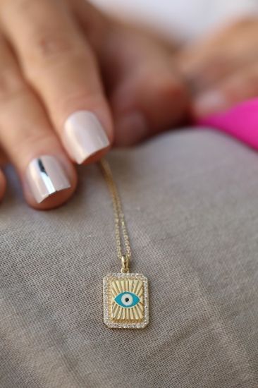 Altın Kare Göz Nazar Boncuğu Kolye resmi