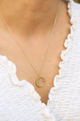 Altın Ay Yıldız Büyük Çerçeveli Kolye resmi