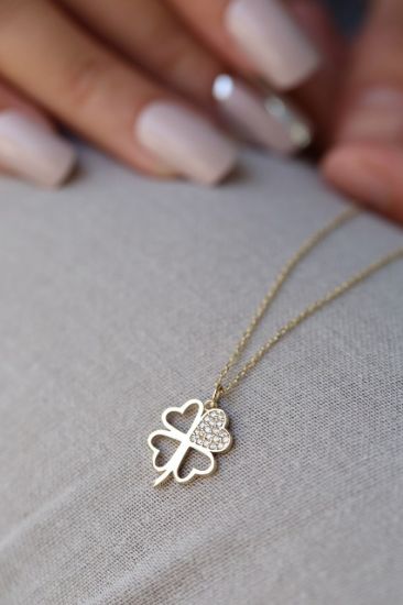 Altın Kalp Yonca Tasarım Kolye resmi