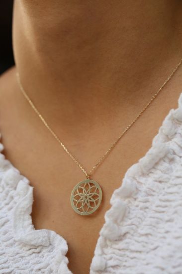 Altın Lotus Plaka Kolye resmi