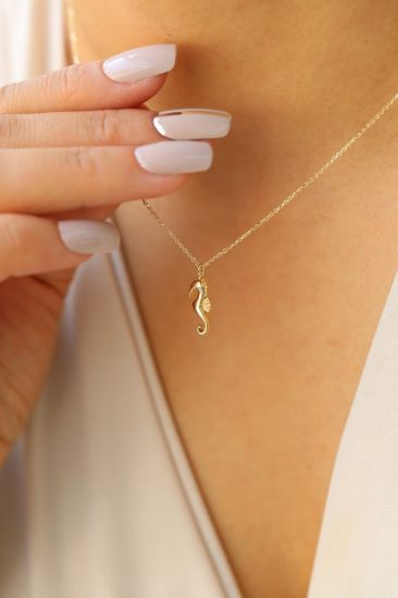 Altın Deniz Atı Kolye resmi