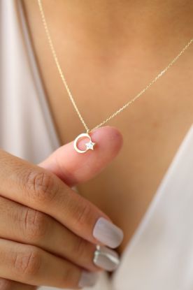 Altın Ay Yıldız Minimal Kolye resmi