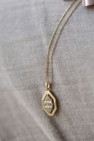 Altın Altıgen Baget Kolye resmi