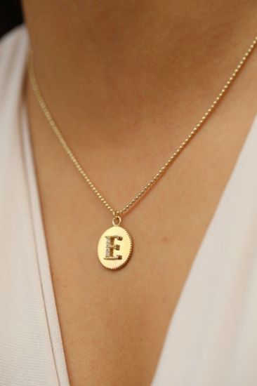 Altın Yuvarlak Plaka Harf Kolye resmi