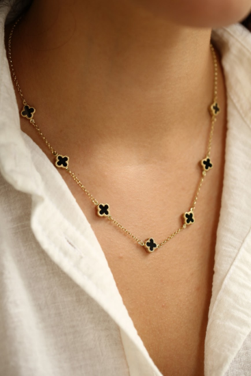 Siyah Renkli Taşlı Altın Kolye resmi