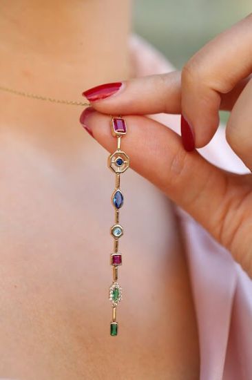 Renkli Taşlı Altın Kolye resmi