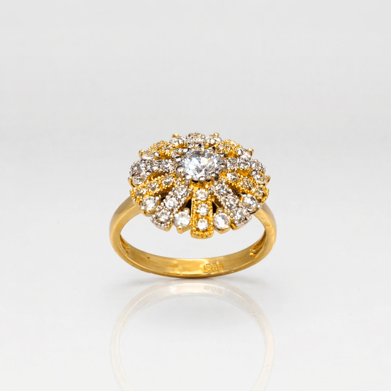 14 Ayar Taşlı Çiçek Model Altın Yüzük resmi