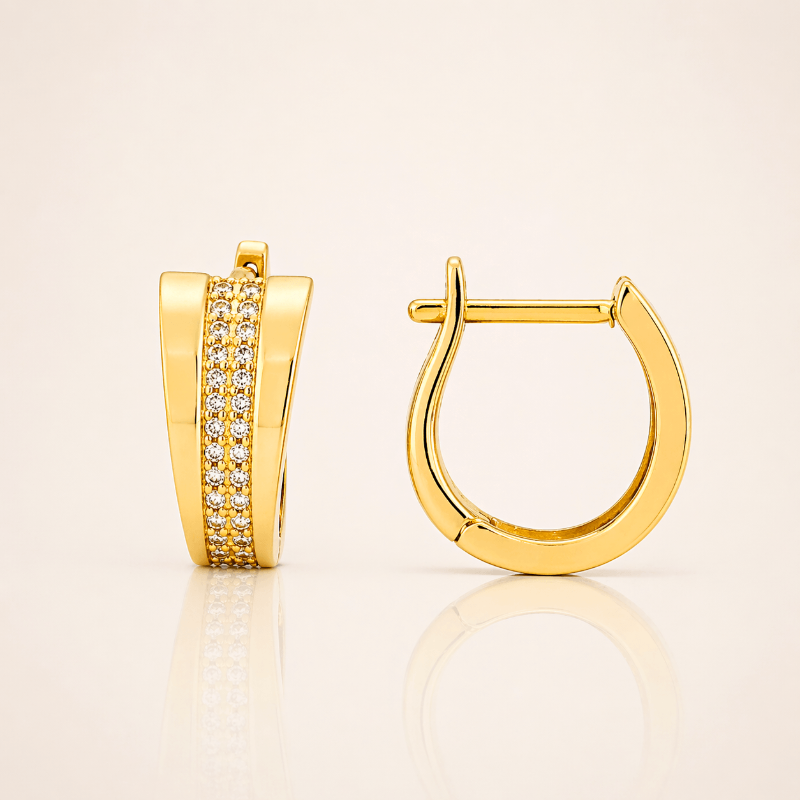 14 Ayar Taş Detaylı Halka Küpe resmi